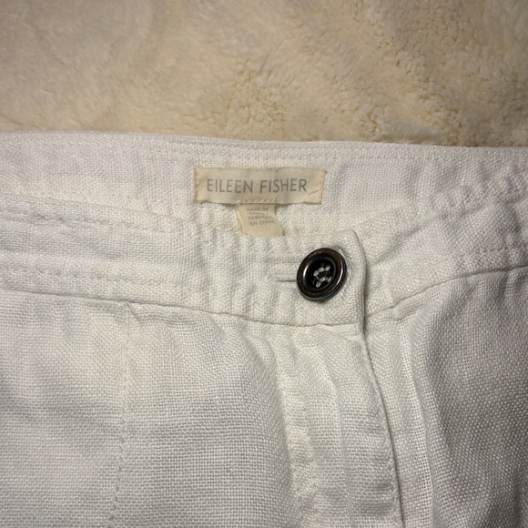 Eileen Fisher White Women’s Cropped Wide-Leg Linen Pants - Picture 2 of 4